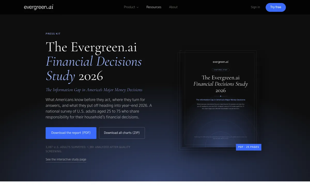 The Financial Decisions Study press kit page on evergreen.ai